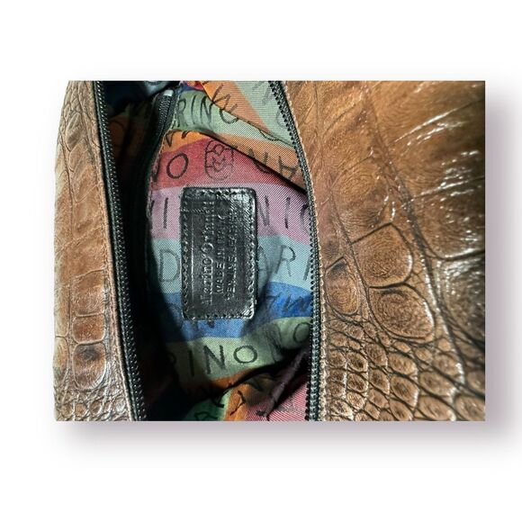 Marino Orlandi Leather Bucket Bag Croc Embossed‎ Leather Dual Sling Tote Vintage - Picture 7 of 10